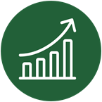 Bar chart with upward trend arrow