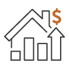 Icon of a house with arrows pointing up towards dollar signs