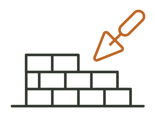 Icon of bricks being laid with a trowel