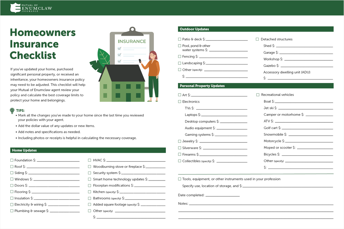 Image of the fillable Homeowners Insurance Checklist PDF that is available to download.